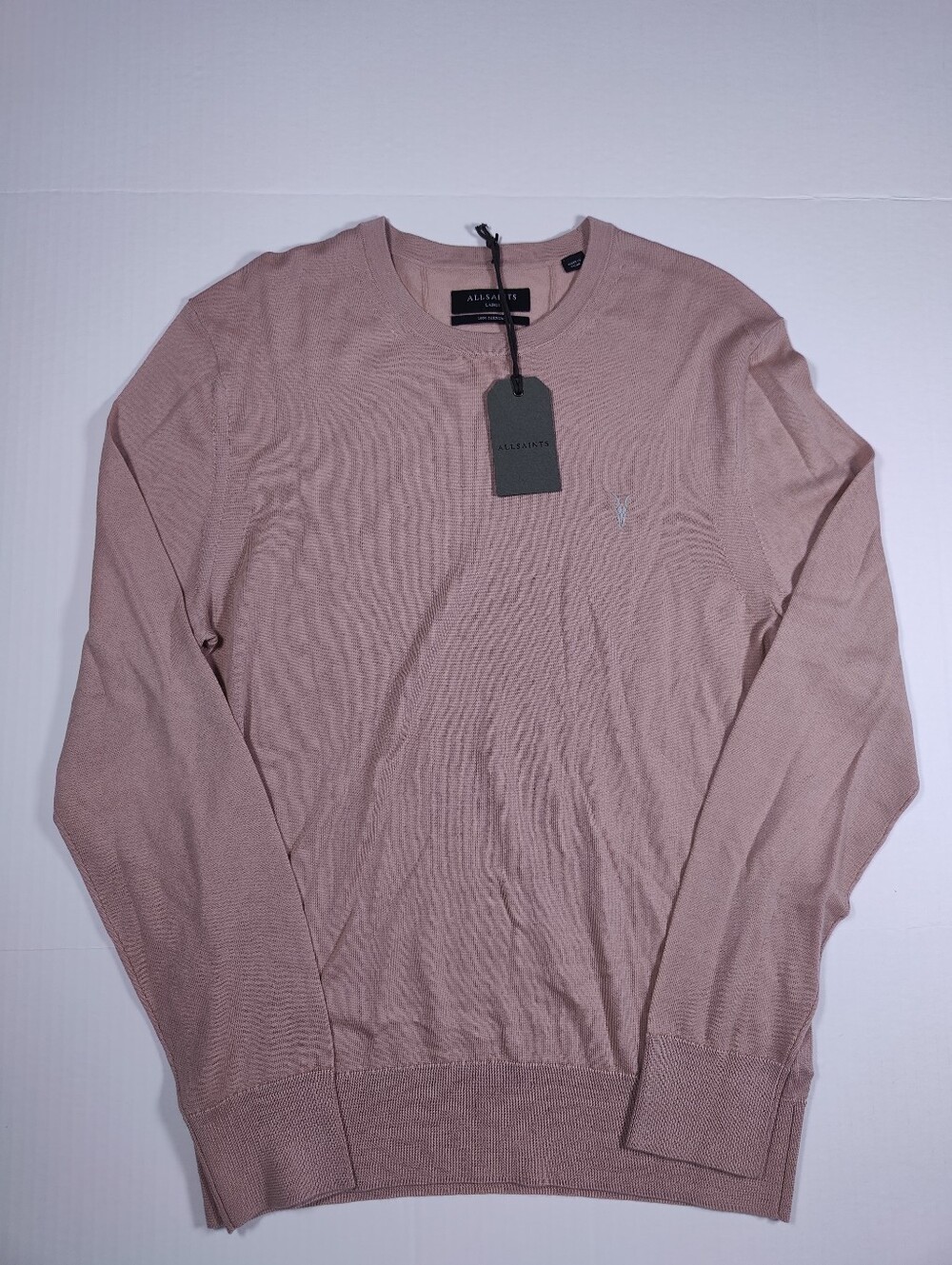 NWT Allsaints Womens 100% Wool Blossom Pink Beige Long Sleeve Sweater Size L